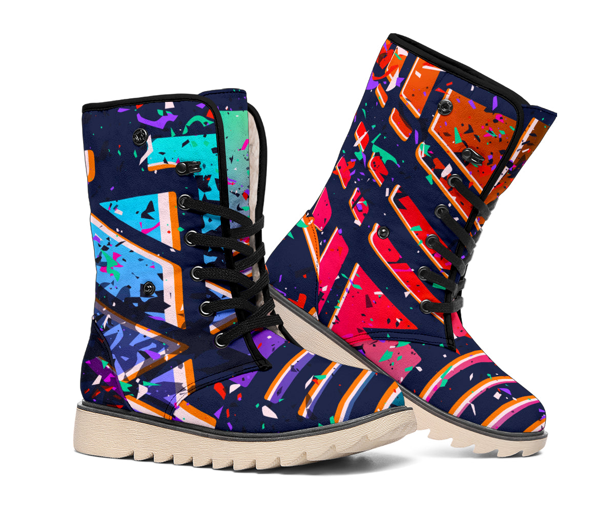 Ethnic Aztec Grunge Trippy Print Winter Boots