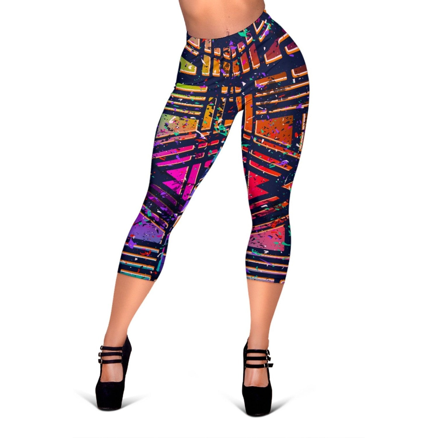 Ethnic Aztec Grunge Trippy Print Women's Capri Leggings