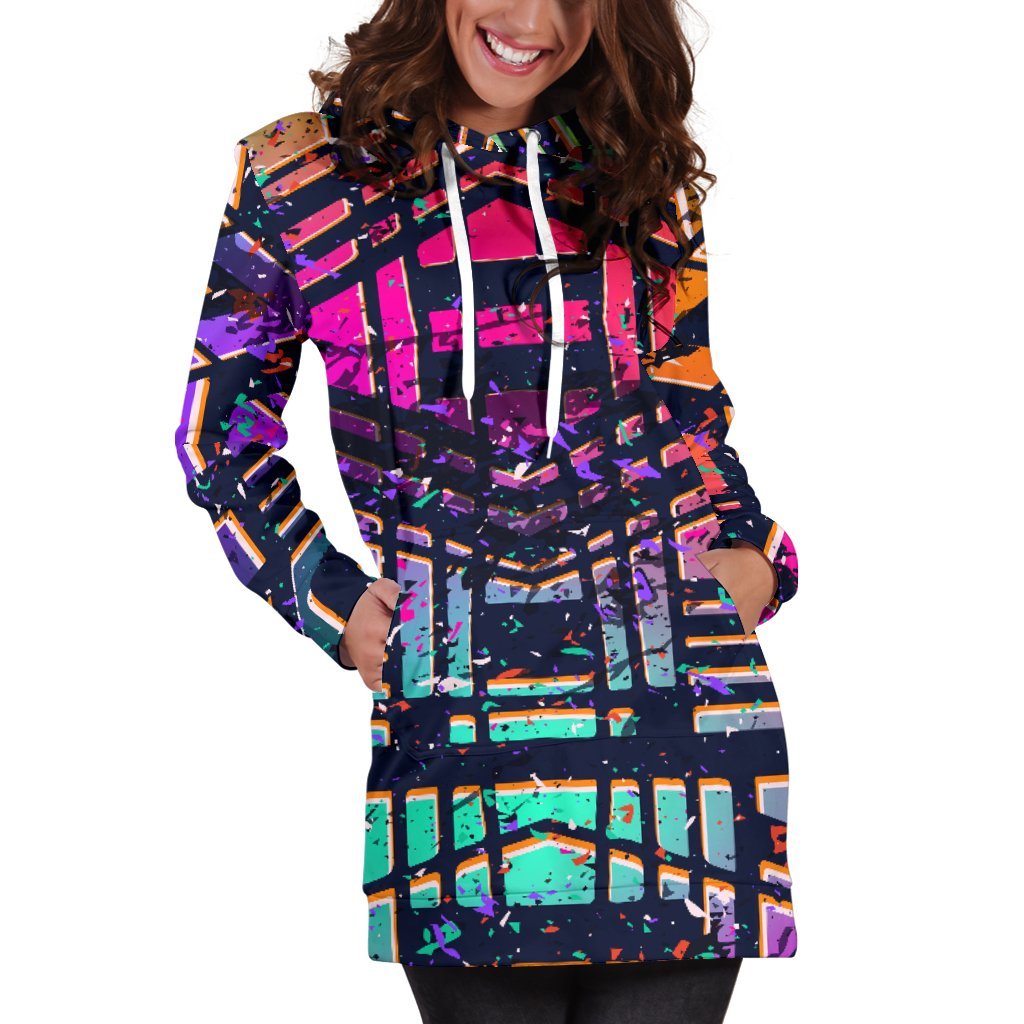 Ethnic Aztec Grunge Trippy Print Women's Pullover Hoodie Dress