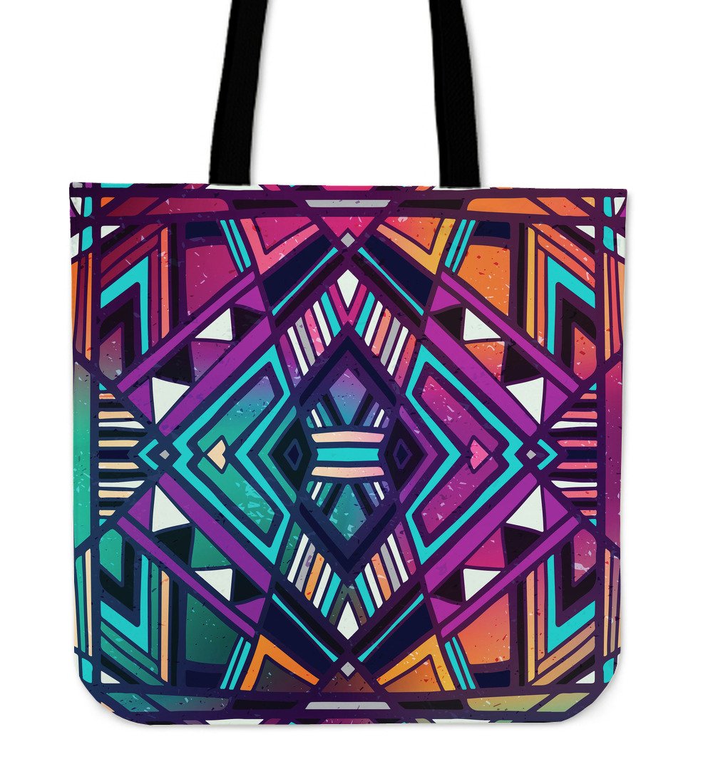 Ethnic Aztec Trippy Print Canvas Tote Bag