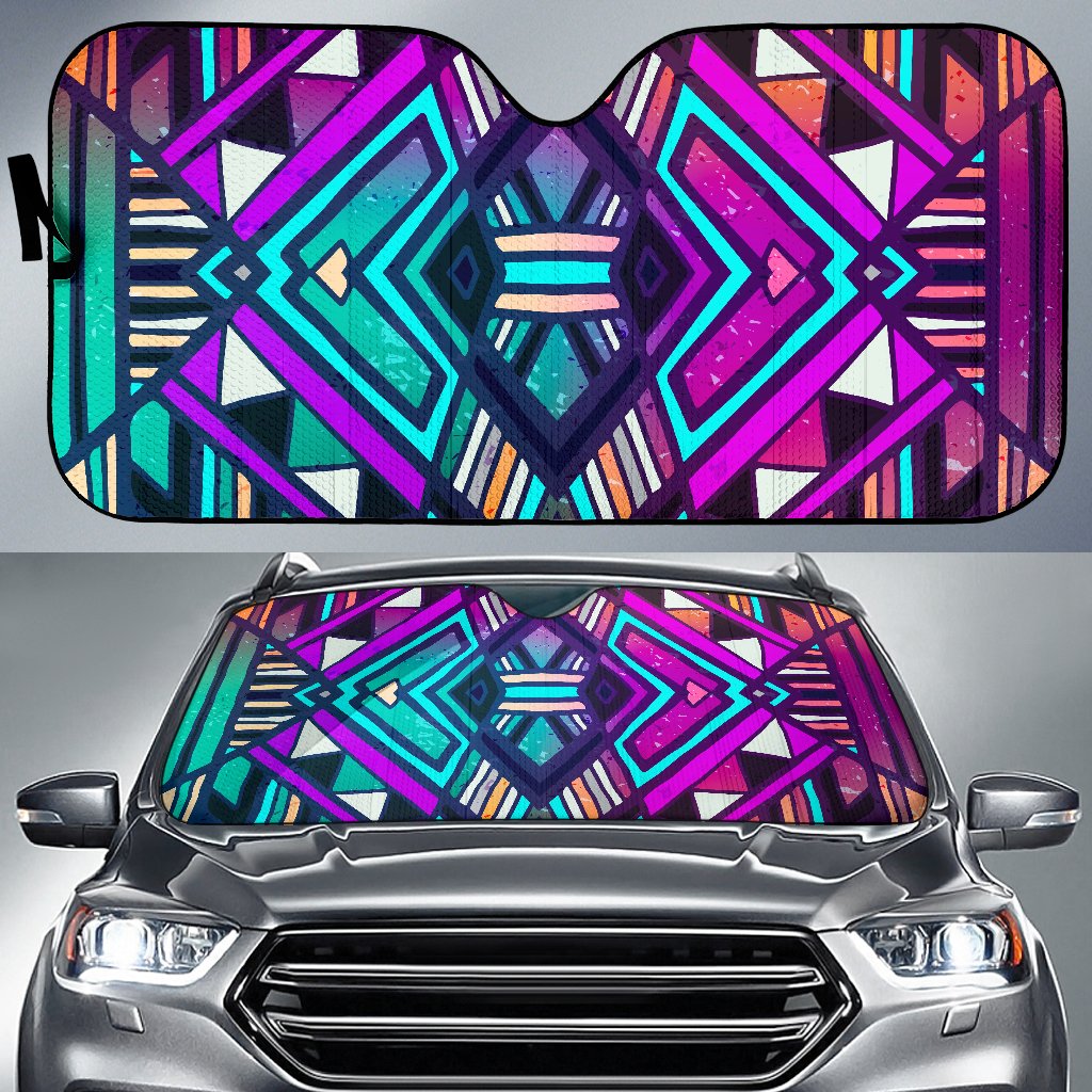 Ethnic Aztec Trippy Print Car Sun Shade