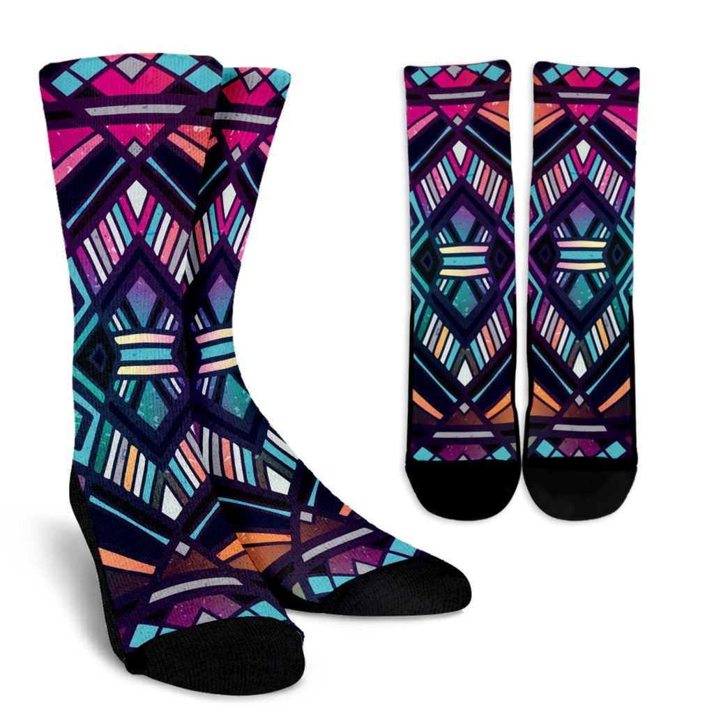 Ethnic Aztec Trippy Print Crew Socks