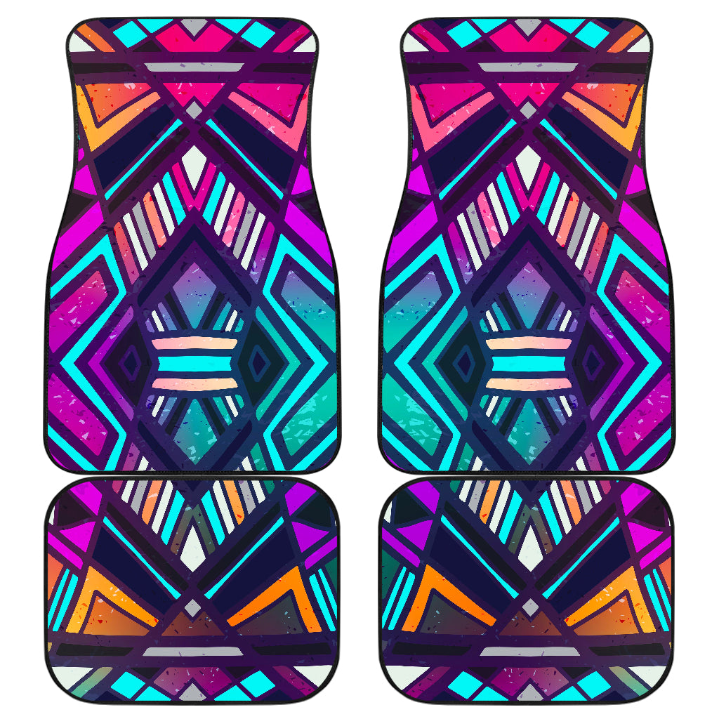 Ethnic Aztec Trippy Print Front and Back Car Floor Mats