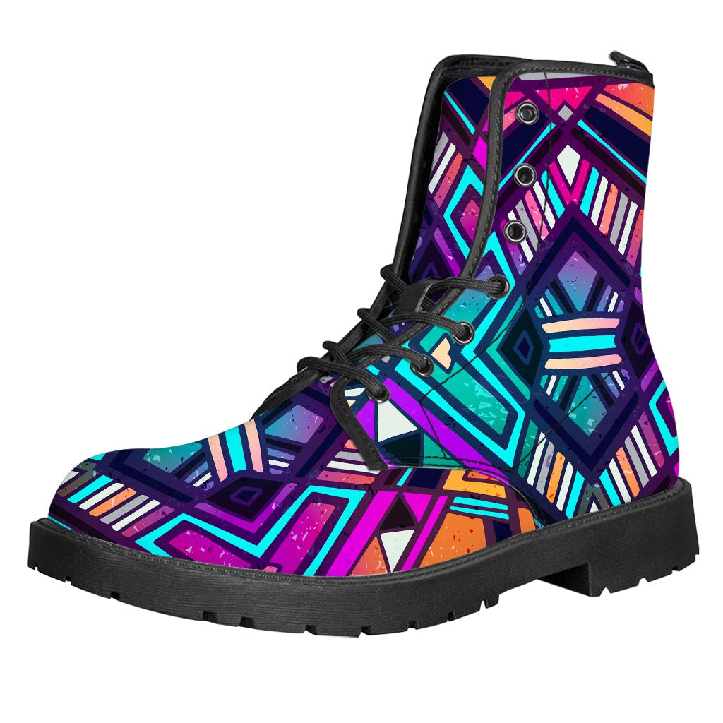 Ethnic Aztec Trippy Print Leather Boots