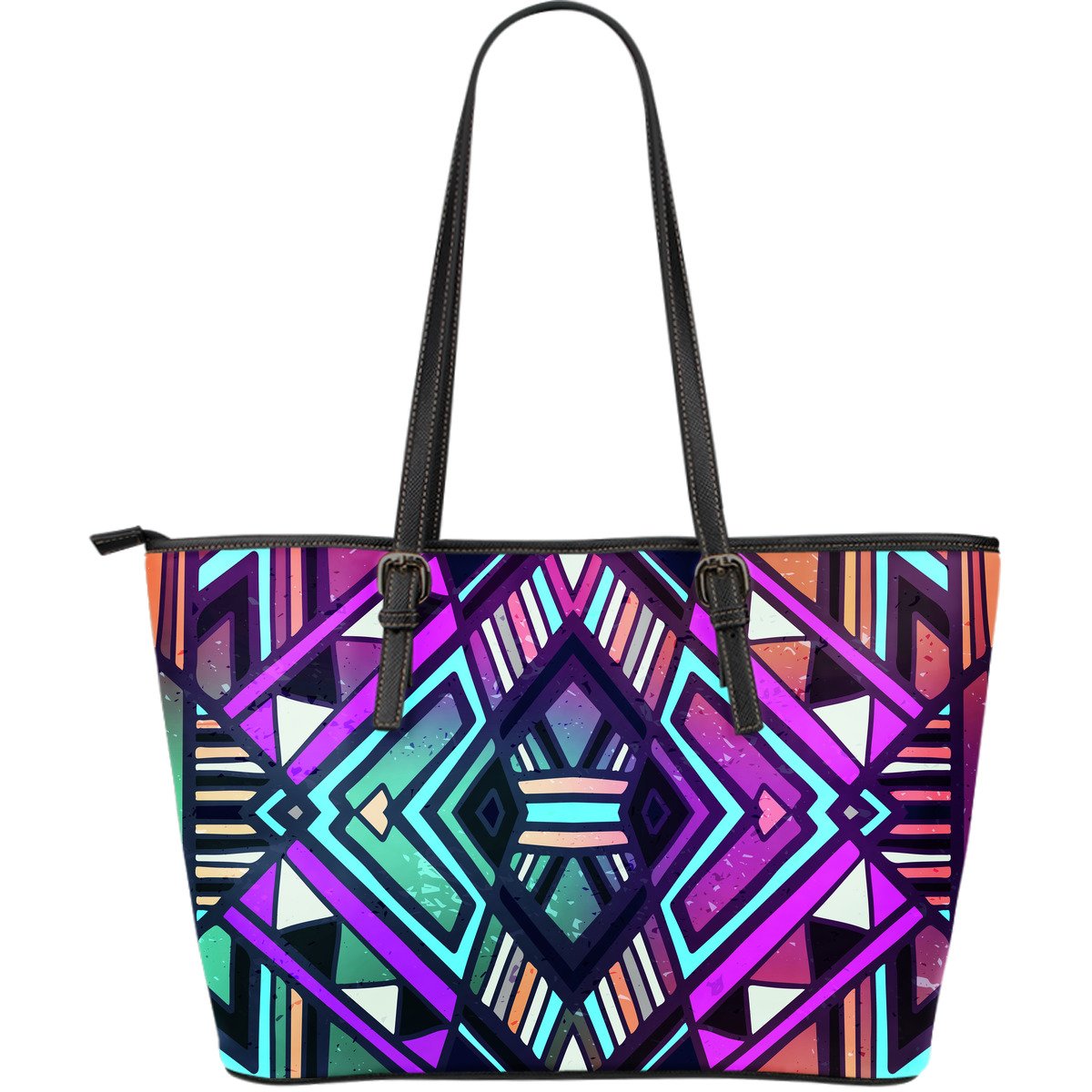 Ethnic Aztec Trippy Print Leather Tote Bag