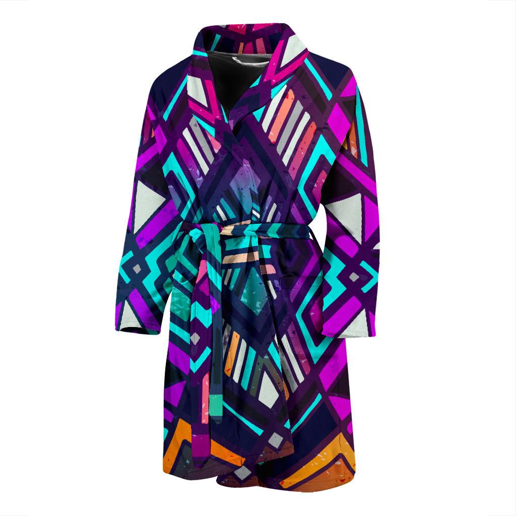 Ethnic Aztec Trippy Print Men's Bathrobe