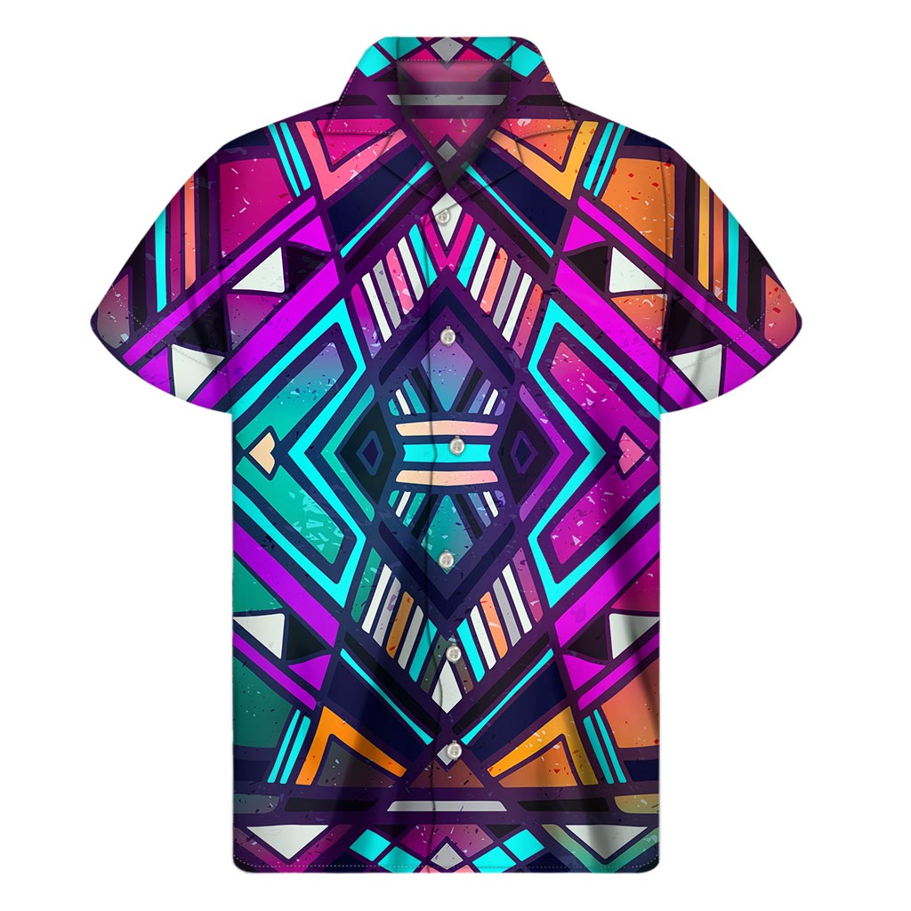 Ethnic Aztec Trippy Print Men's Short Sleeve Shirt