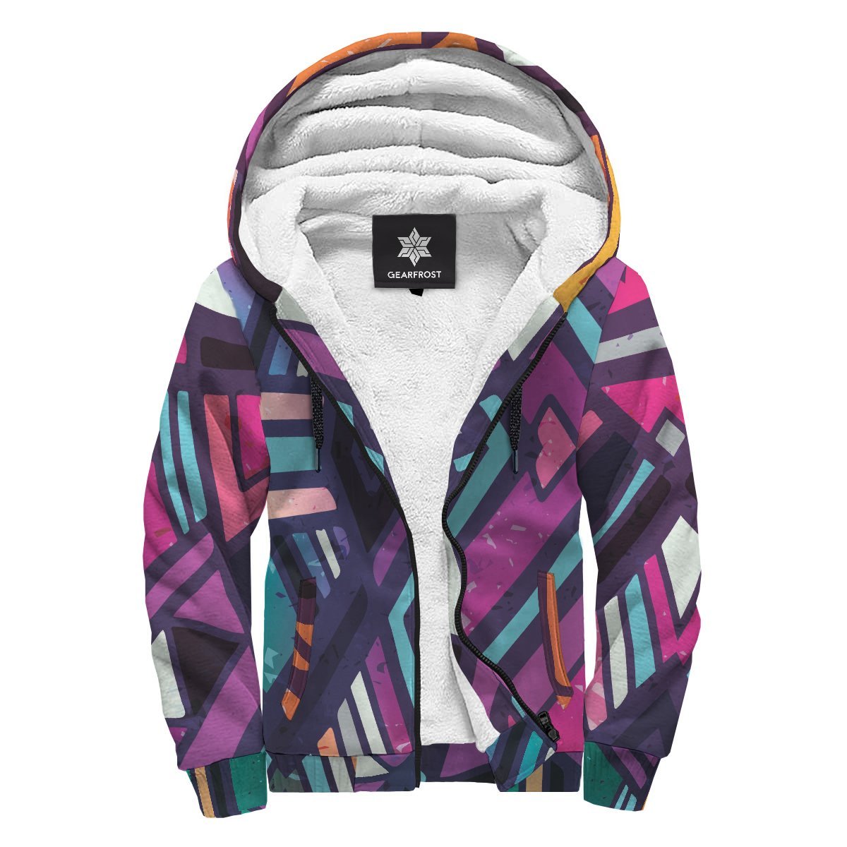 Ethnic Aztec Trippy Print Sherpa Lined Fleece Hoodie