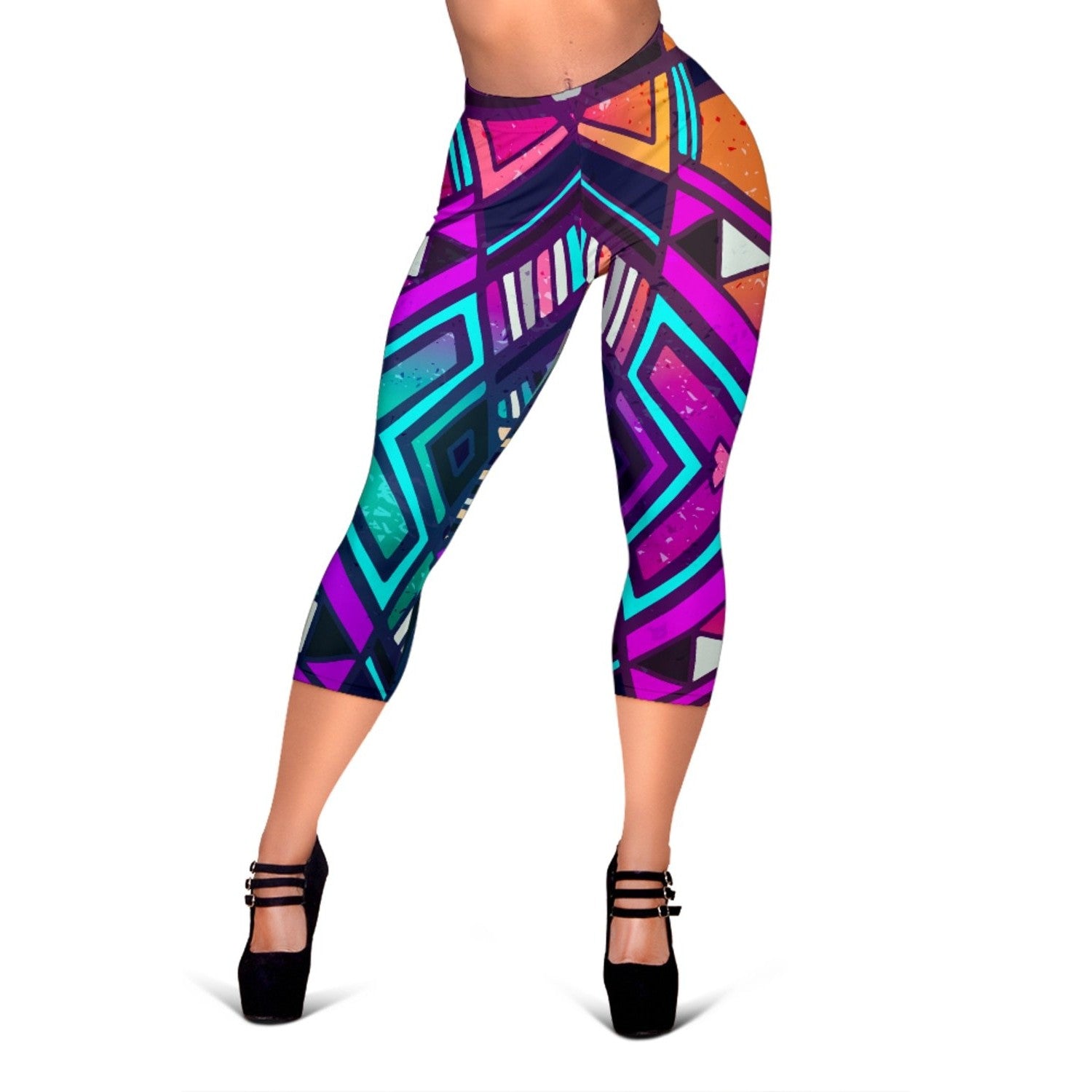 Ethnic Aztec Trippy Print Women's Capri Leggings