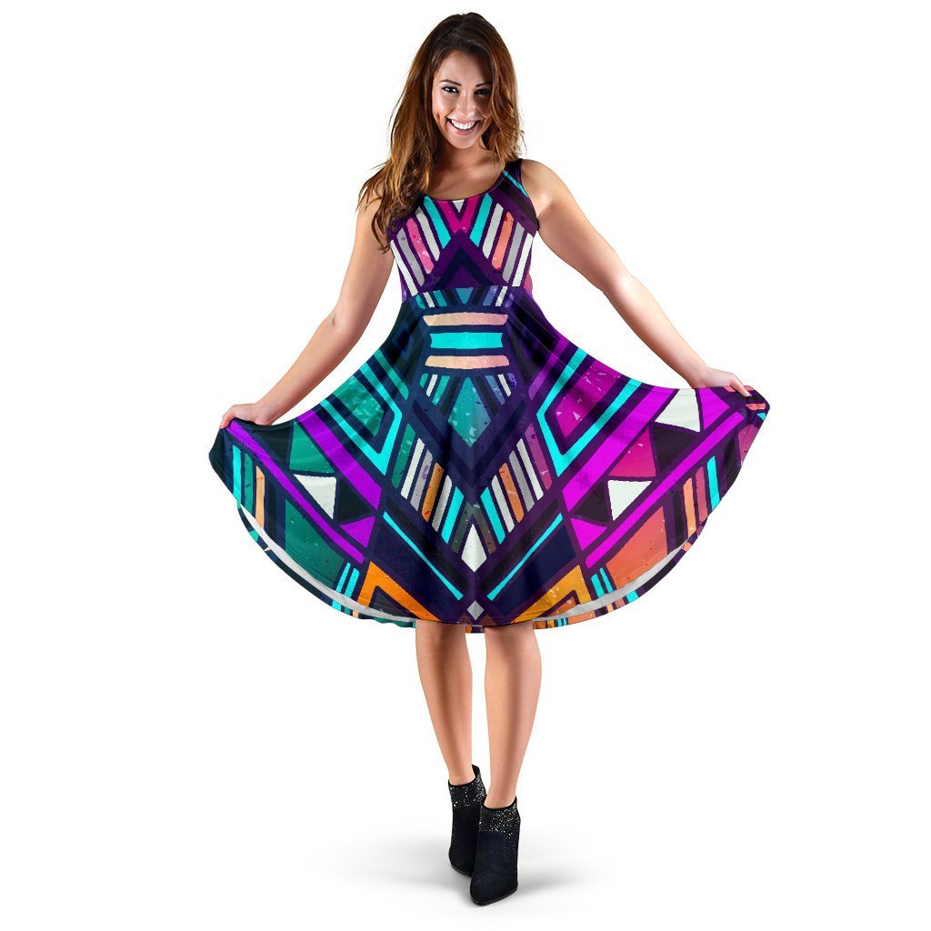 Ethnic Aztec Trippy Print Women's Dress