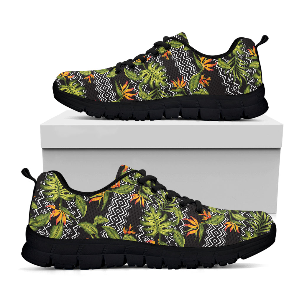 Ethnic Bird Of Paradise Pattern Print Black Sneakers