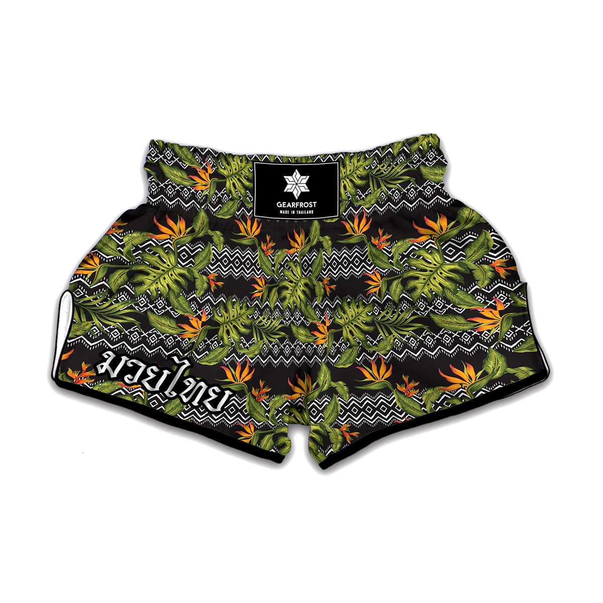 Ethnic Bird Of Paradise Pattern Print Muay Thai Boxing Shorts