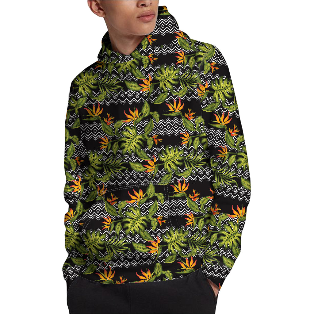 Ethnic Bird Of Paradise Pattern Print Pullover Hoodie