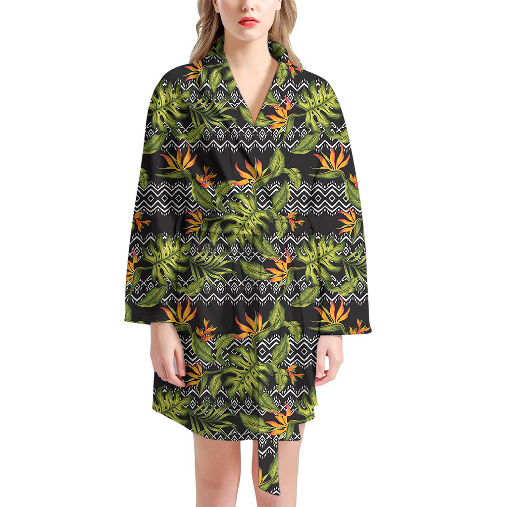 Ethnic Bird Of Paradise Pattern Print Women's Bathrobe