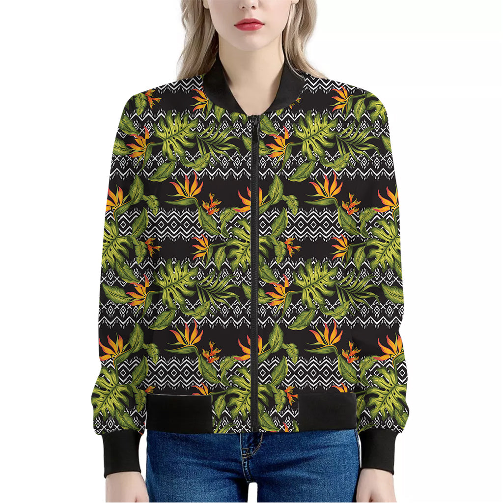 Ethnic Bird Of Paradise Pattern Print Women's Bomber Jacket