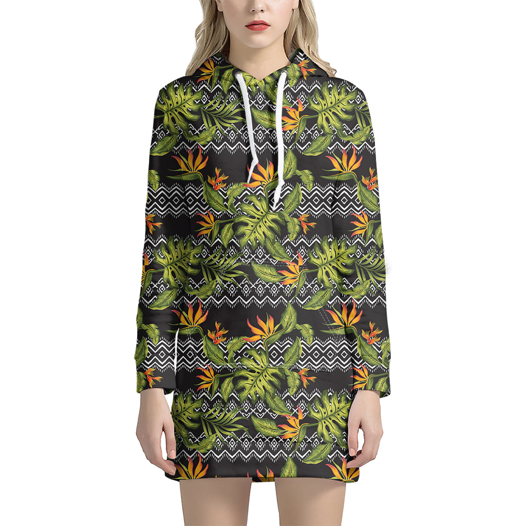 Ethnic Bird Of Paradise Pattern Print Women's Pullover Hoodie Dress