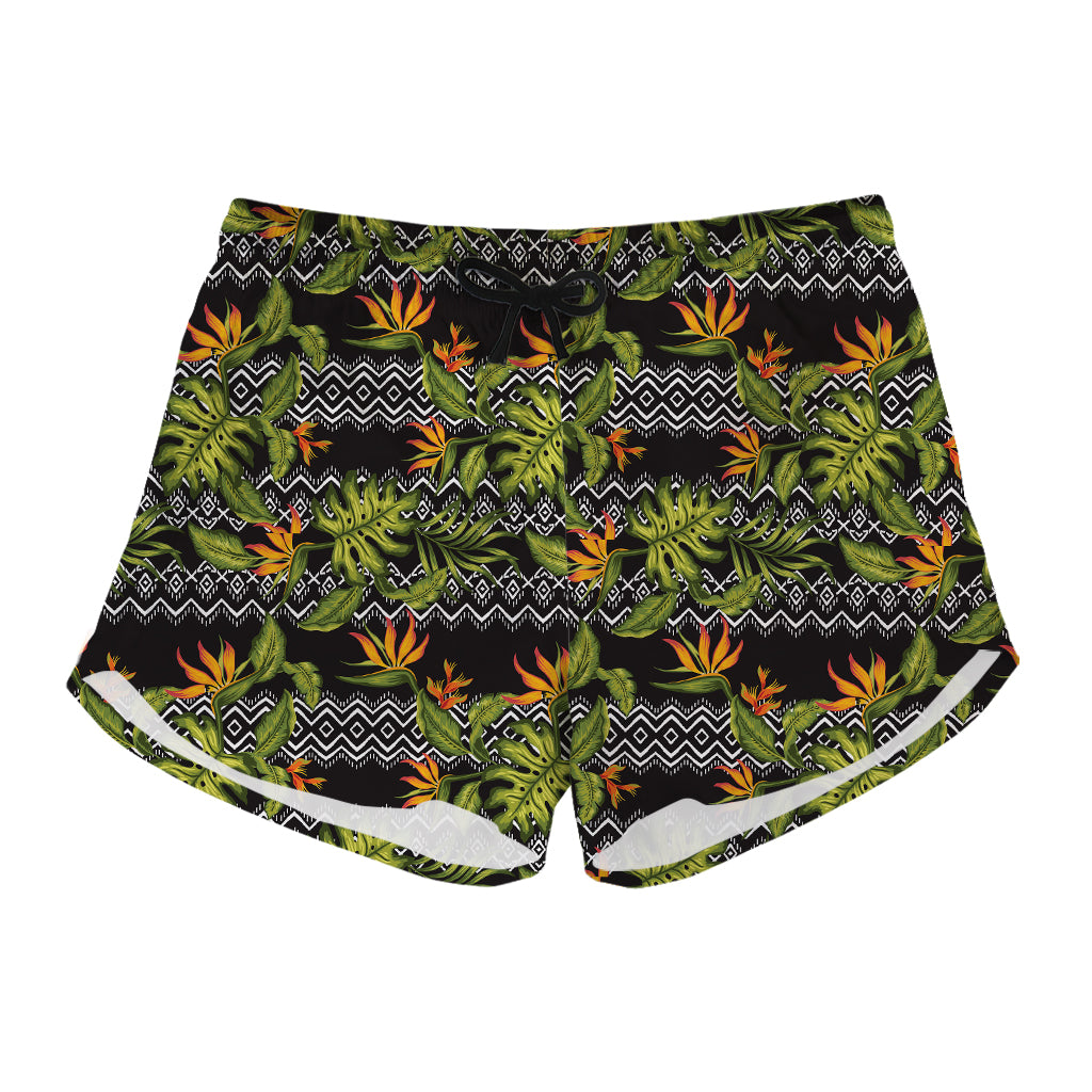 Ethnic Bird Of Paradise Pattern Print Women's Shorts