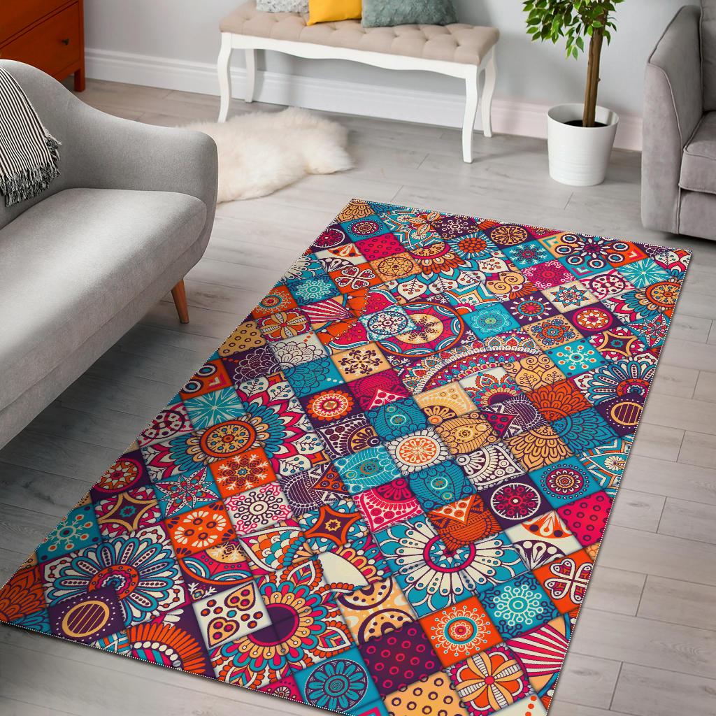 Ethnic Bohemian Mandala Pattern Print Area Rug