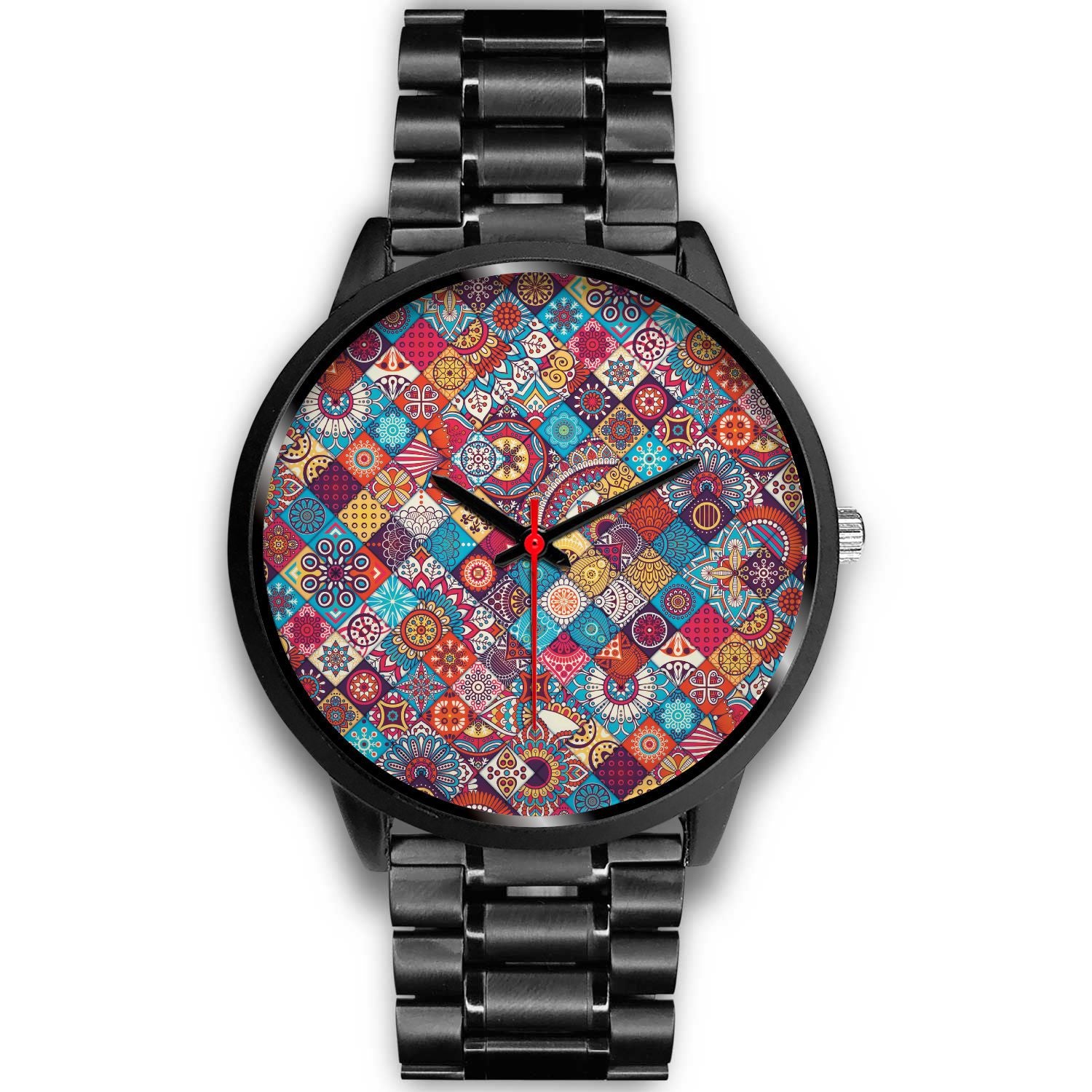 Ethnic Bohemian Mandala Pattern Print Black Watch