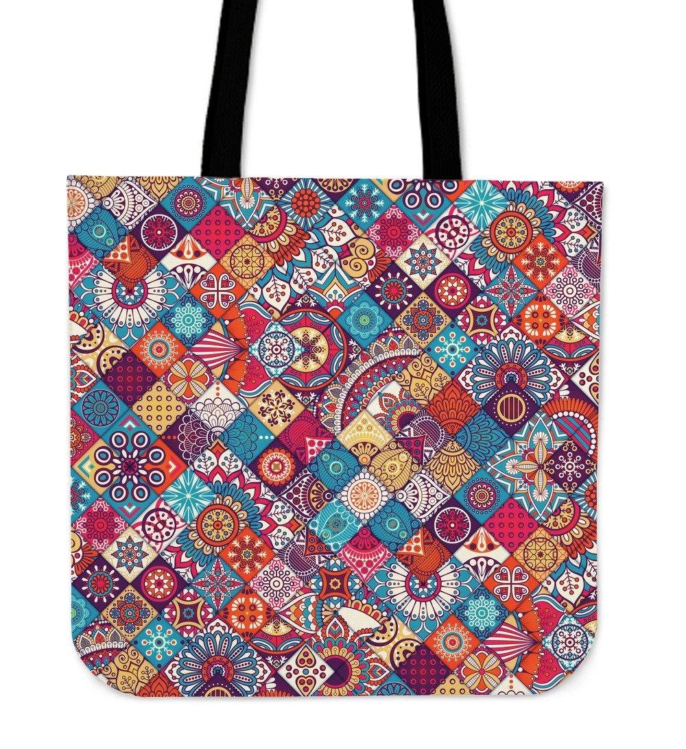 Ethnic Bohemian Mandala Pattern Print Canvas Tote Bag