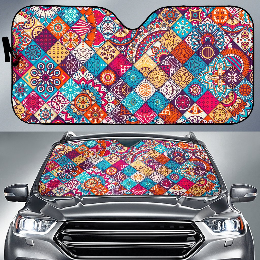 Ethnic Bohemian Mandala Pattern Print Car Sun Shade