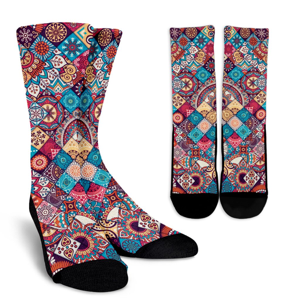 Ethnic Bohemian Mandala Pattern Print Crew Socks