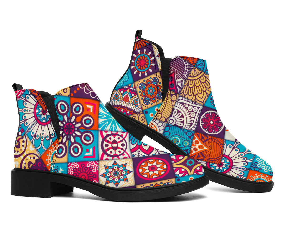 Ethnic Bohemian Mandala Pattern Print Flat Ankle Boots