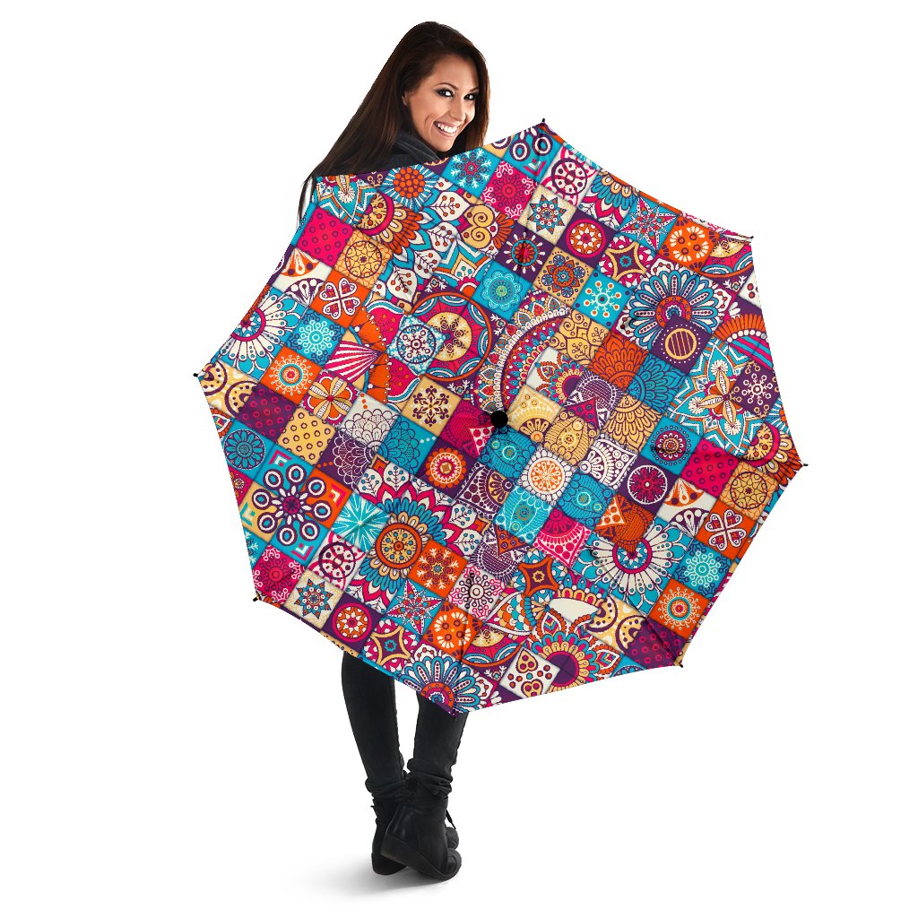 Ethnic Bohemian Mandala Pattern Print Foldable Umbrella