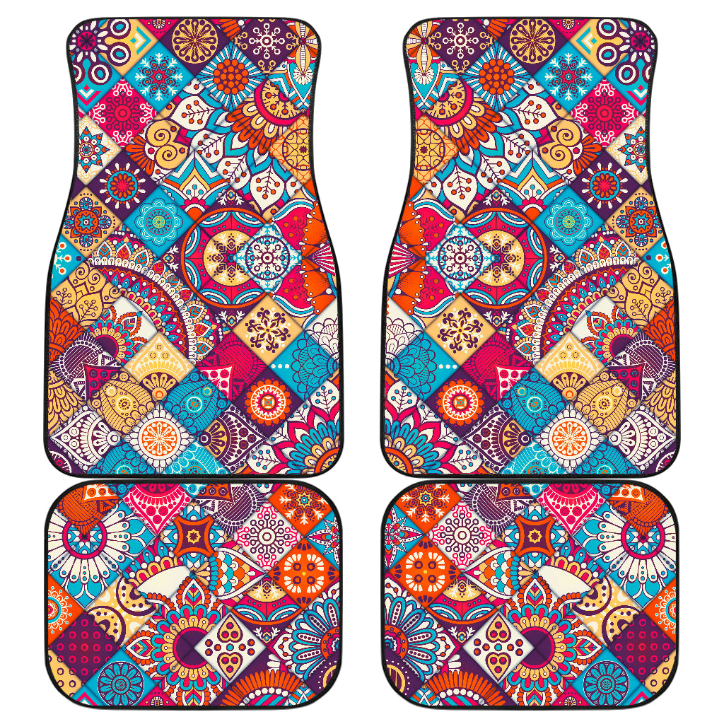 Ethnic Bohemian Mandala Pattern Print Front and Back Car Floor Mats