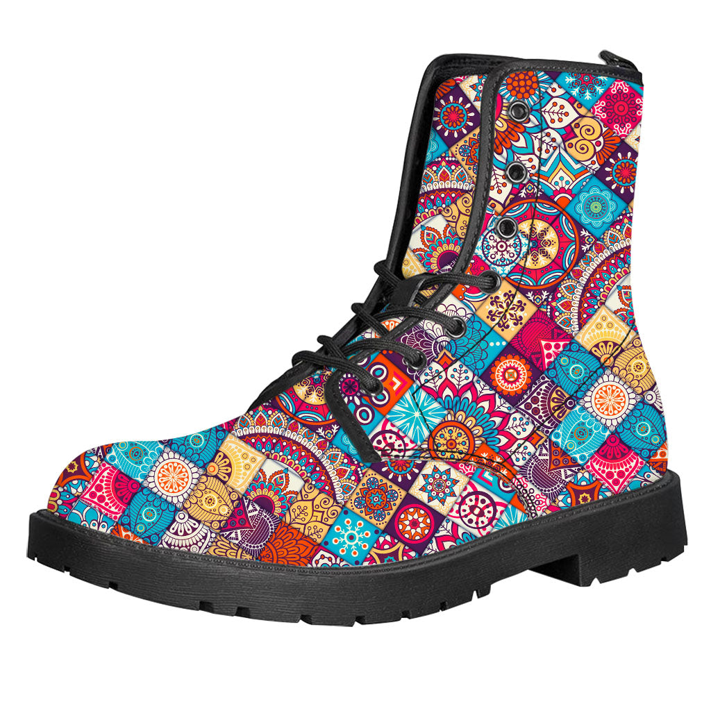 Ethnic Bohemian Mandala Pattern Print Leather Boots