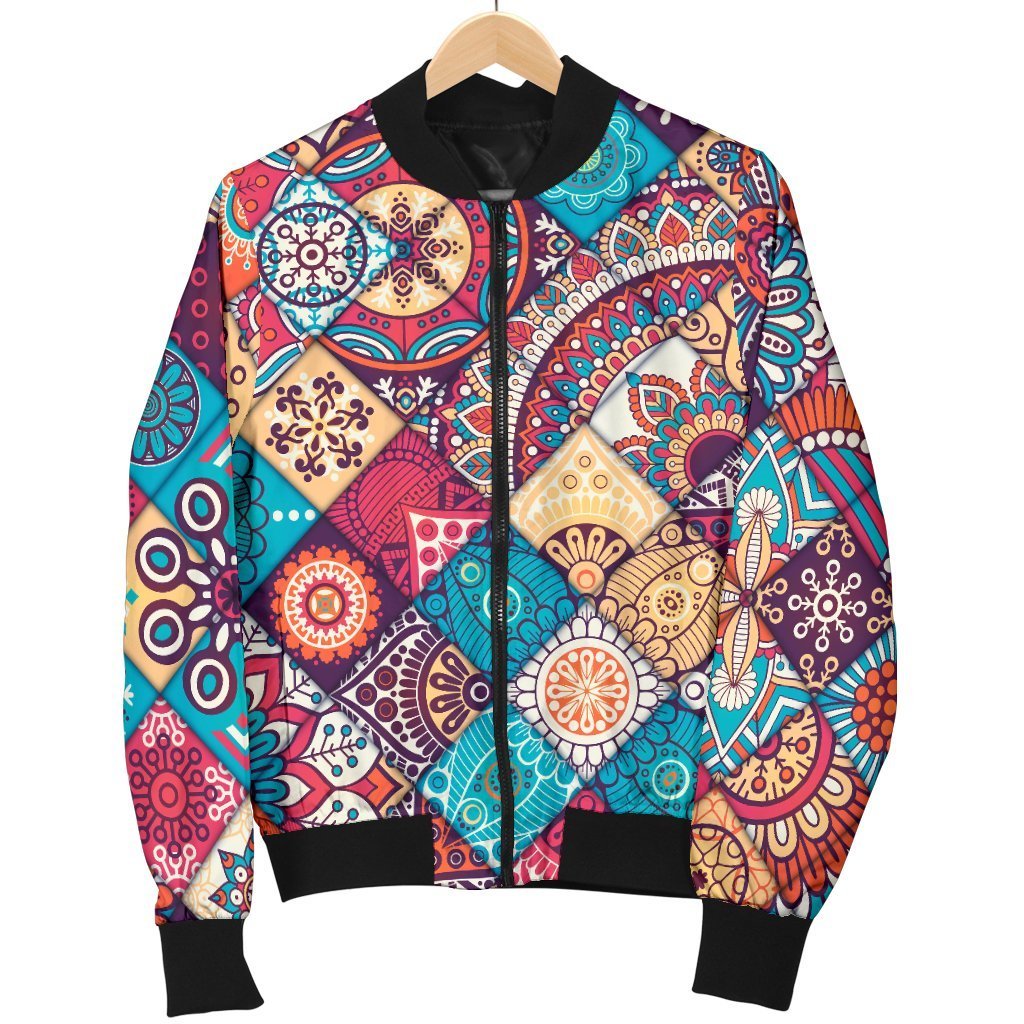 Ethnic Bohemian Mandala Pattern Print Men's Bomber Jacket