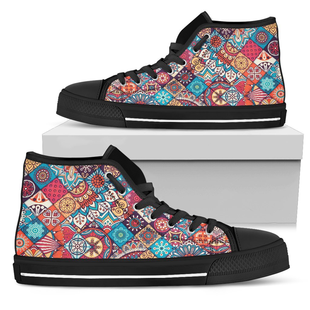 Ethnic Bohemian Mandala Pattern Print Men's High Top Shoes