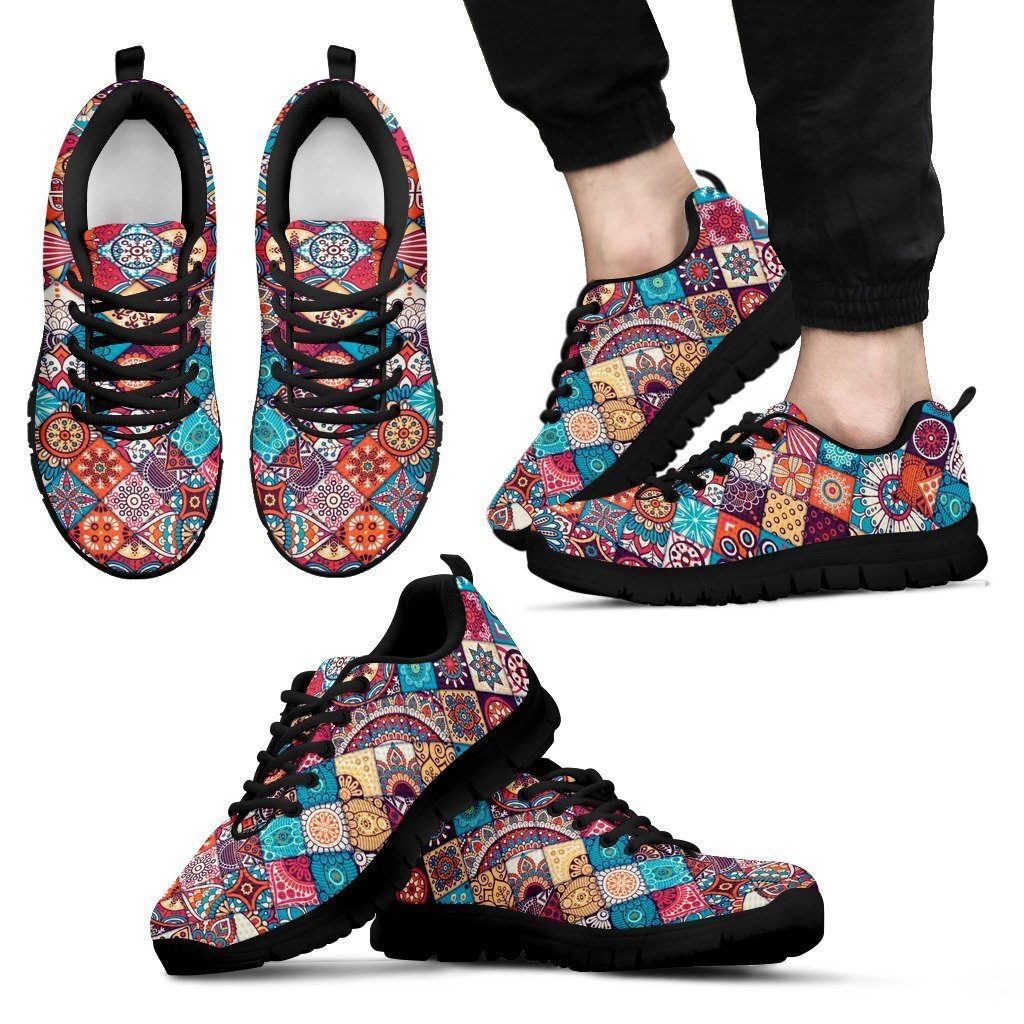 Ethnic Bohemian Mandala Pattern Print Men's Sneakers