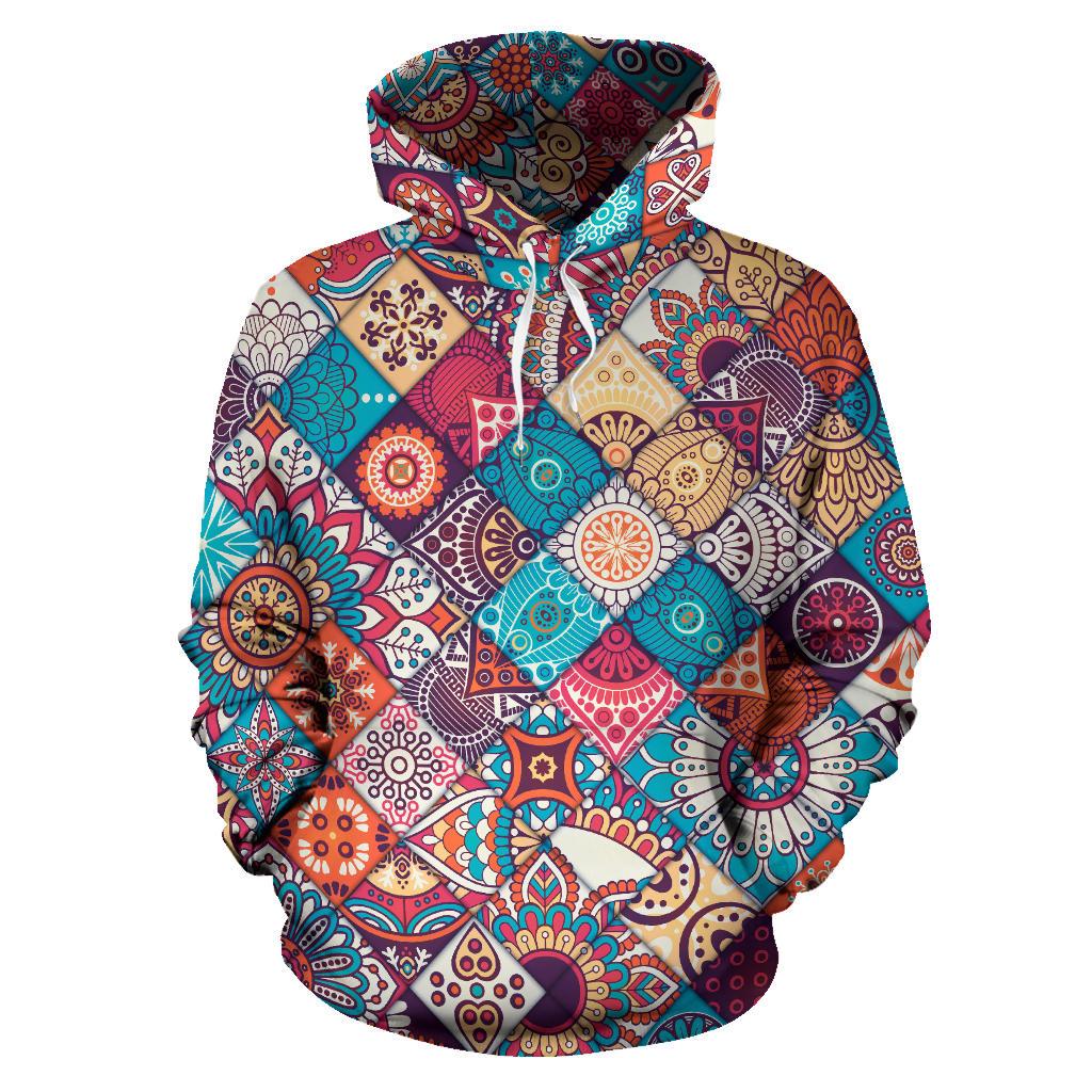 Ethnic Bohemian Mandala Pattern Print Pullover Hoodie