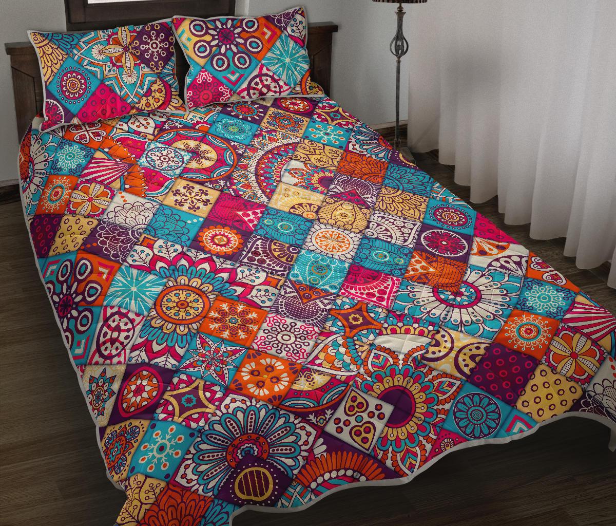 Ethnic Bohemian Mandala Pattern Print Quilt Bed Set