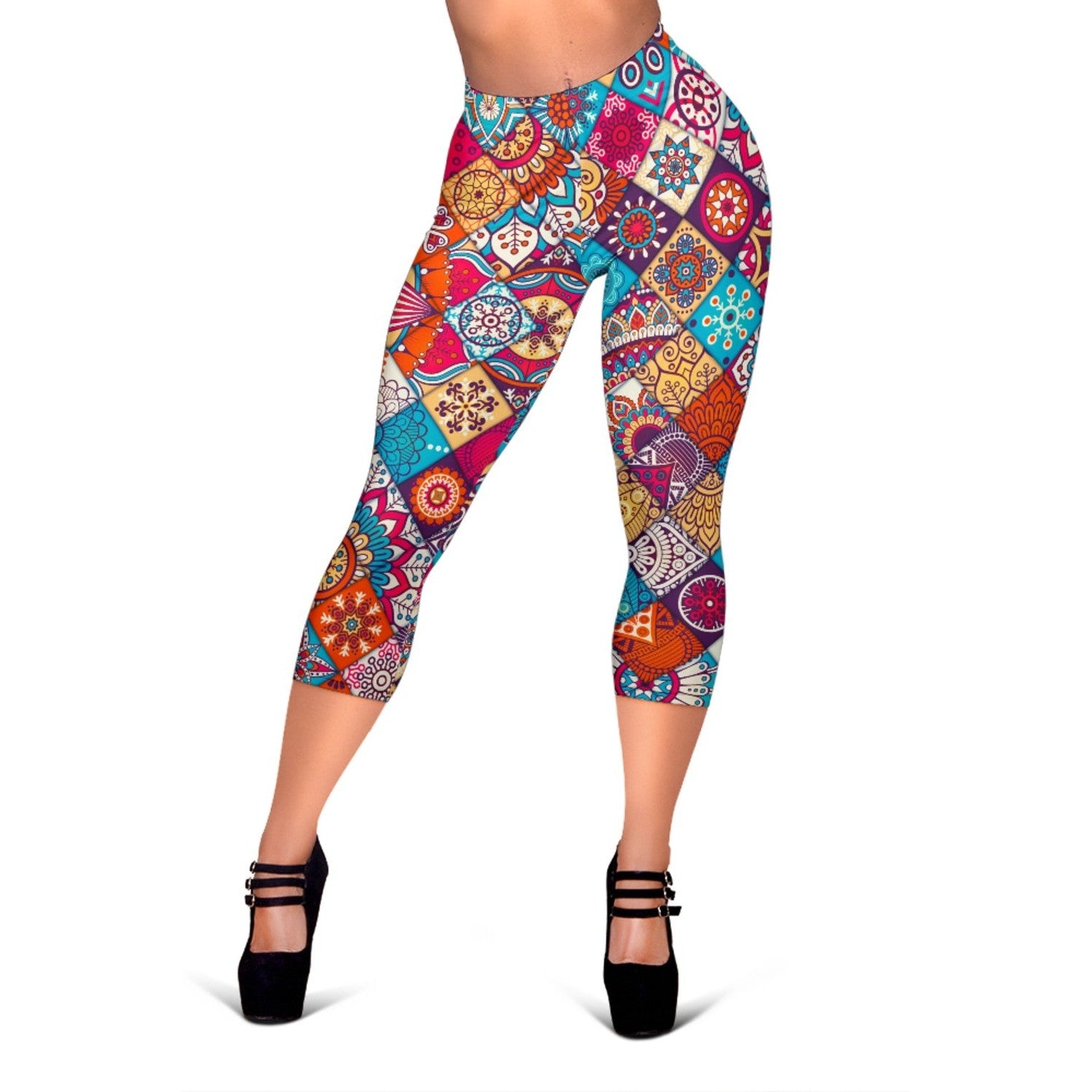 Ethnic Bohemian Mandala Pattern Print Women's Capri Leggings