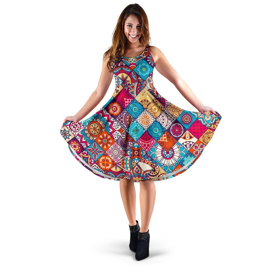 Ethnic Bohemian Mandala Pattern Print Women's Dress