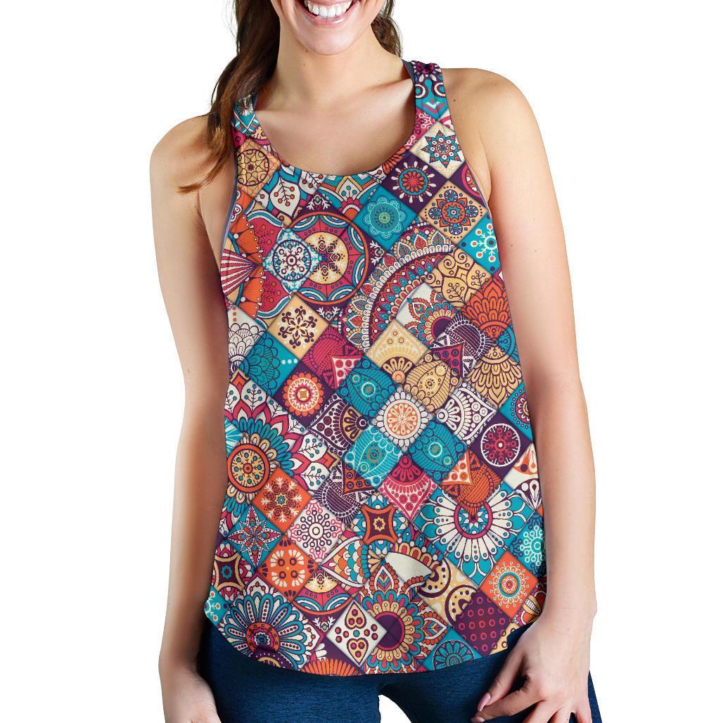 Ethnic Bohemian Mandala Pattern Print Women's Racerback Tank Top