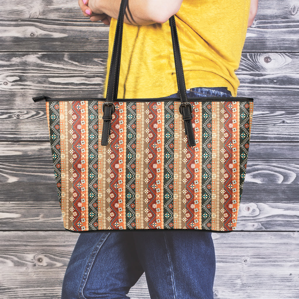 Ethnic Boho Tribal Pattern Print Leather Tote Bag