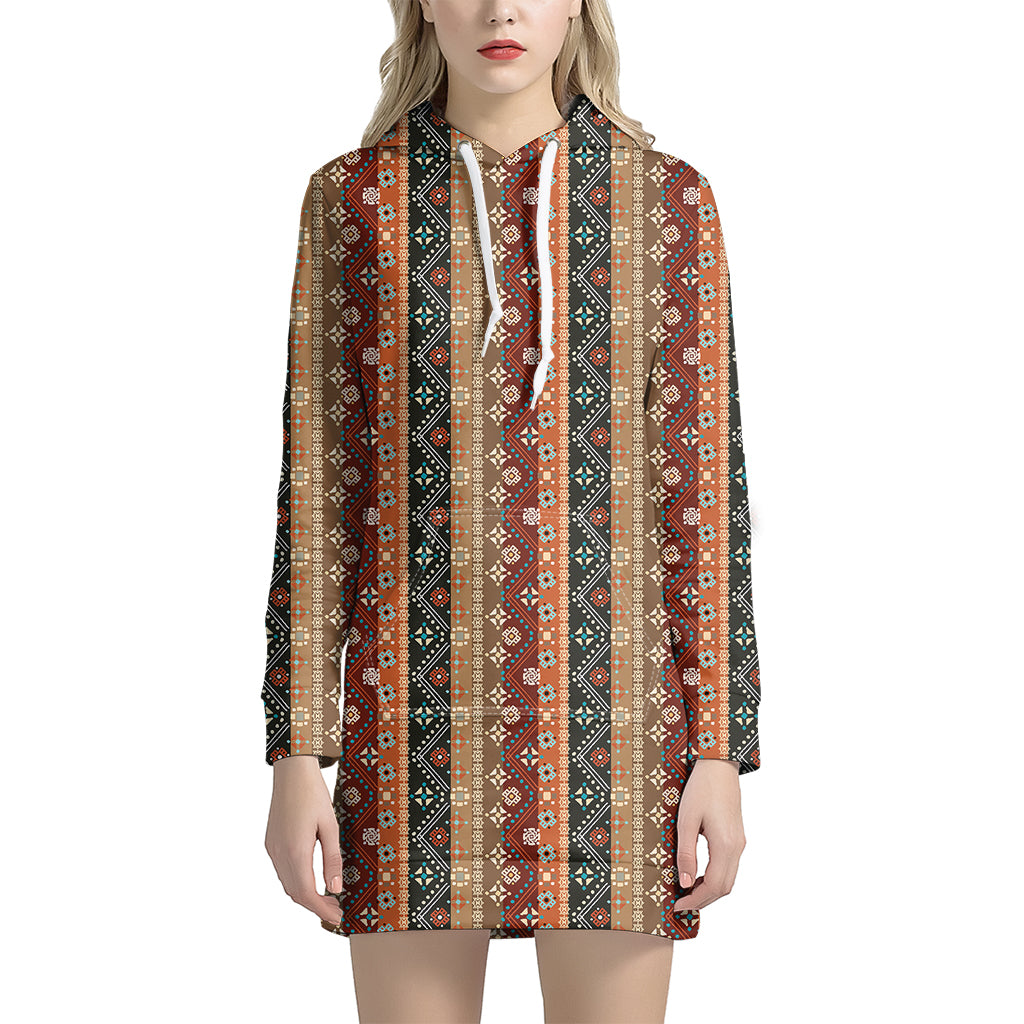 Ethnic Boho Tribal Pattern Print Women's Pullover Hoodie Dress