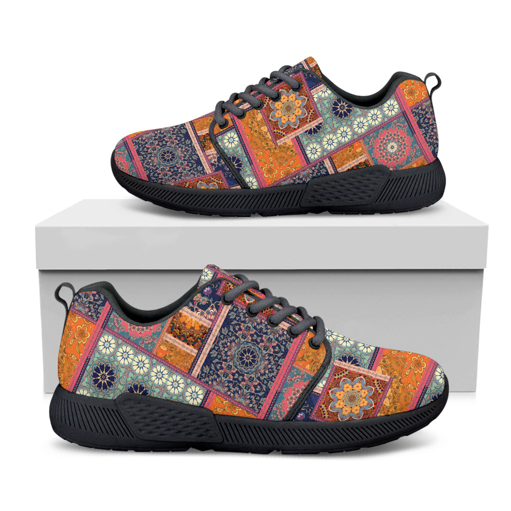 Ethnic Floral Patchwork Pattern Print Black Athletic Shoes