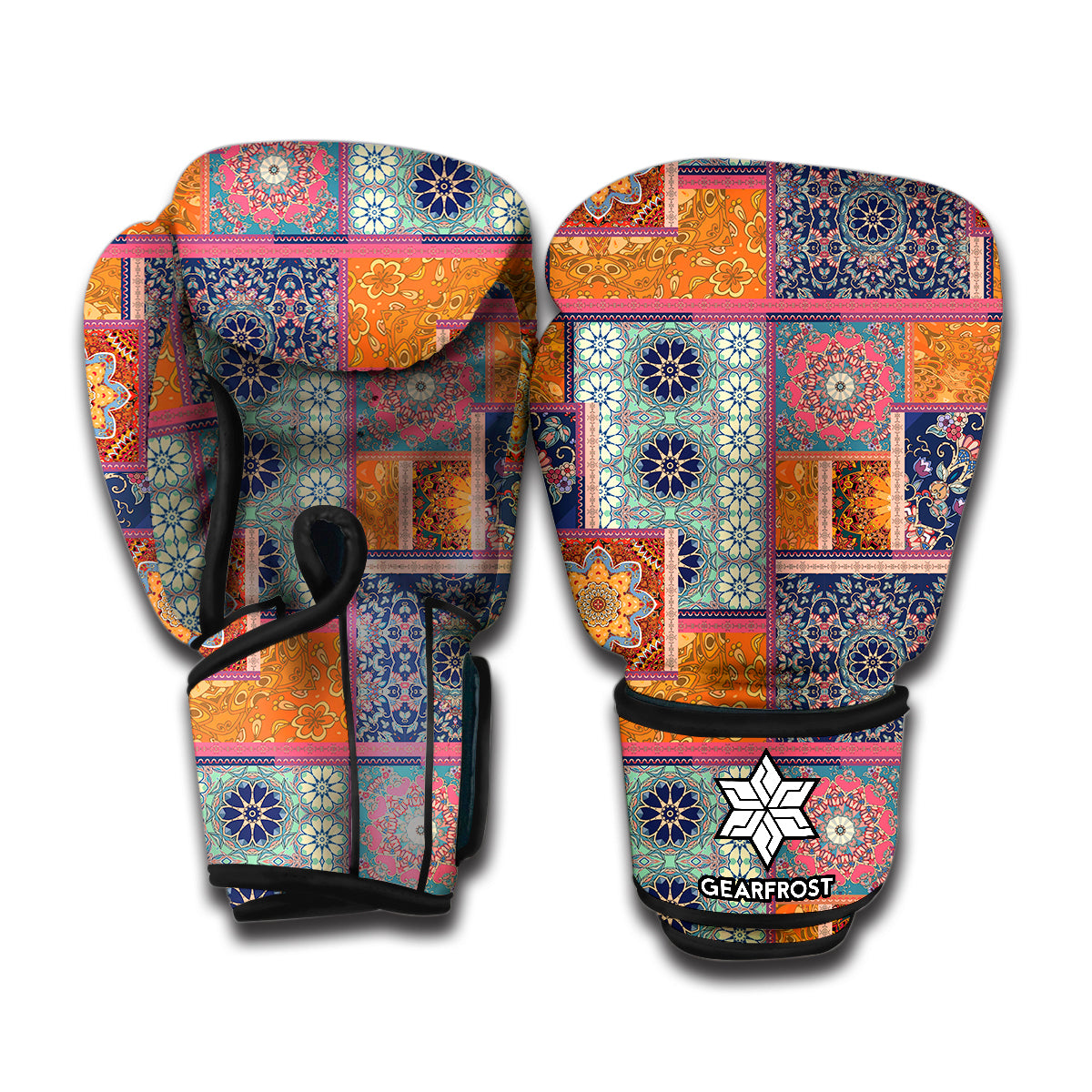 Ethnic Floral Patchwork Pattern Print Boxing Gloves