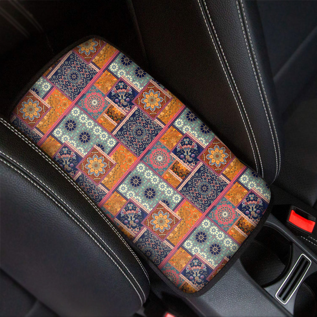 Ethnic Floral Patchwork Pattern Print Car Center Console Cover