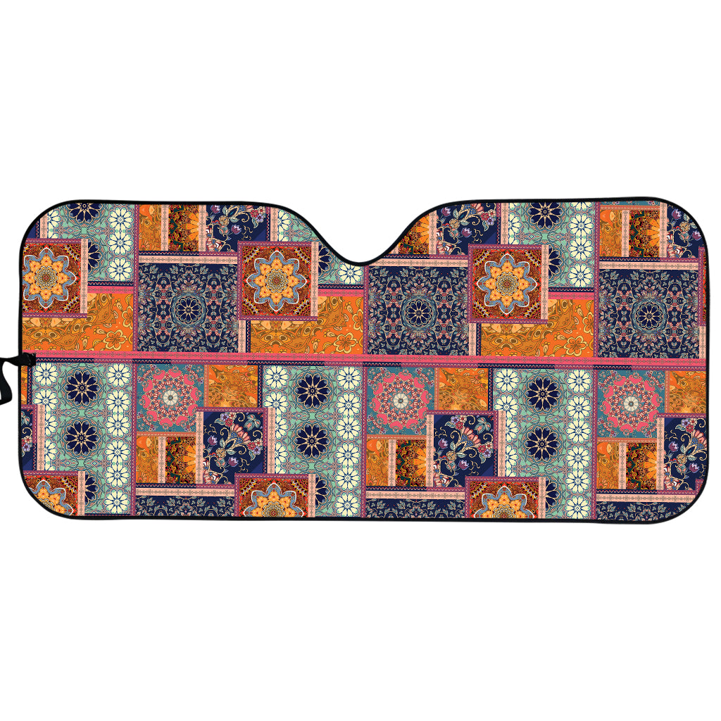 Ethnic Floral Patchwork Pattern Print Car Sun Shade