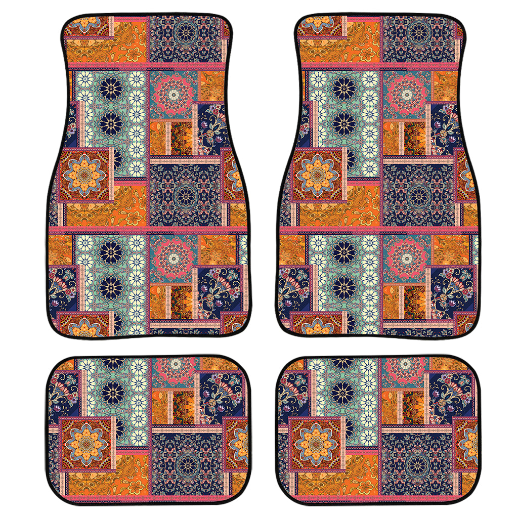 Ethnic Floral Patchwork Pattern Print Front and Back Car Floor Mats