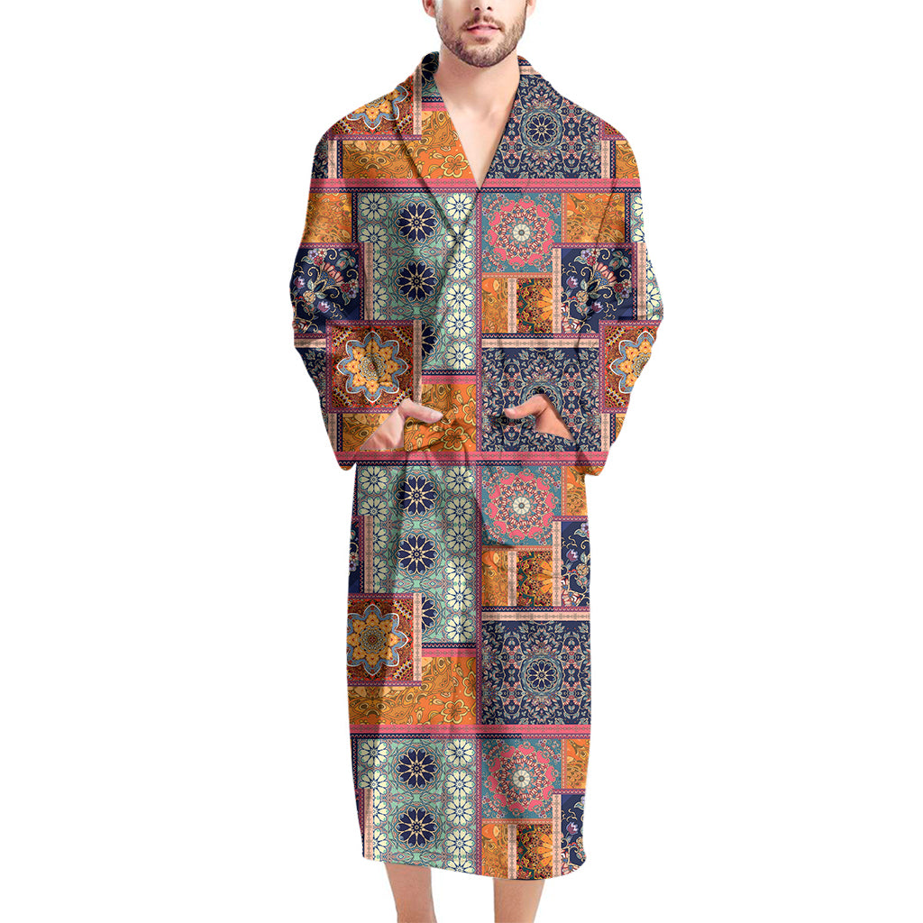 Ethnic Floral Patchwork Pattern Print Men's Bathrobe