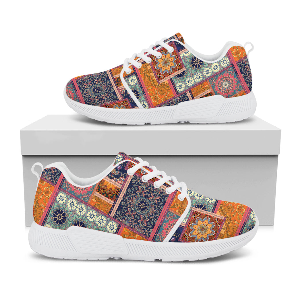 Ethnic Floral Patchwork Pattern Print White Athletic Shoes