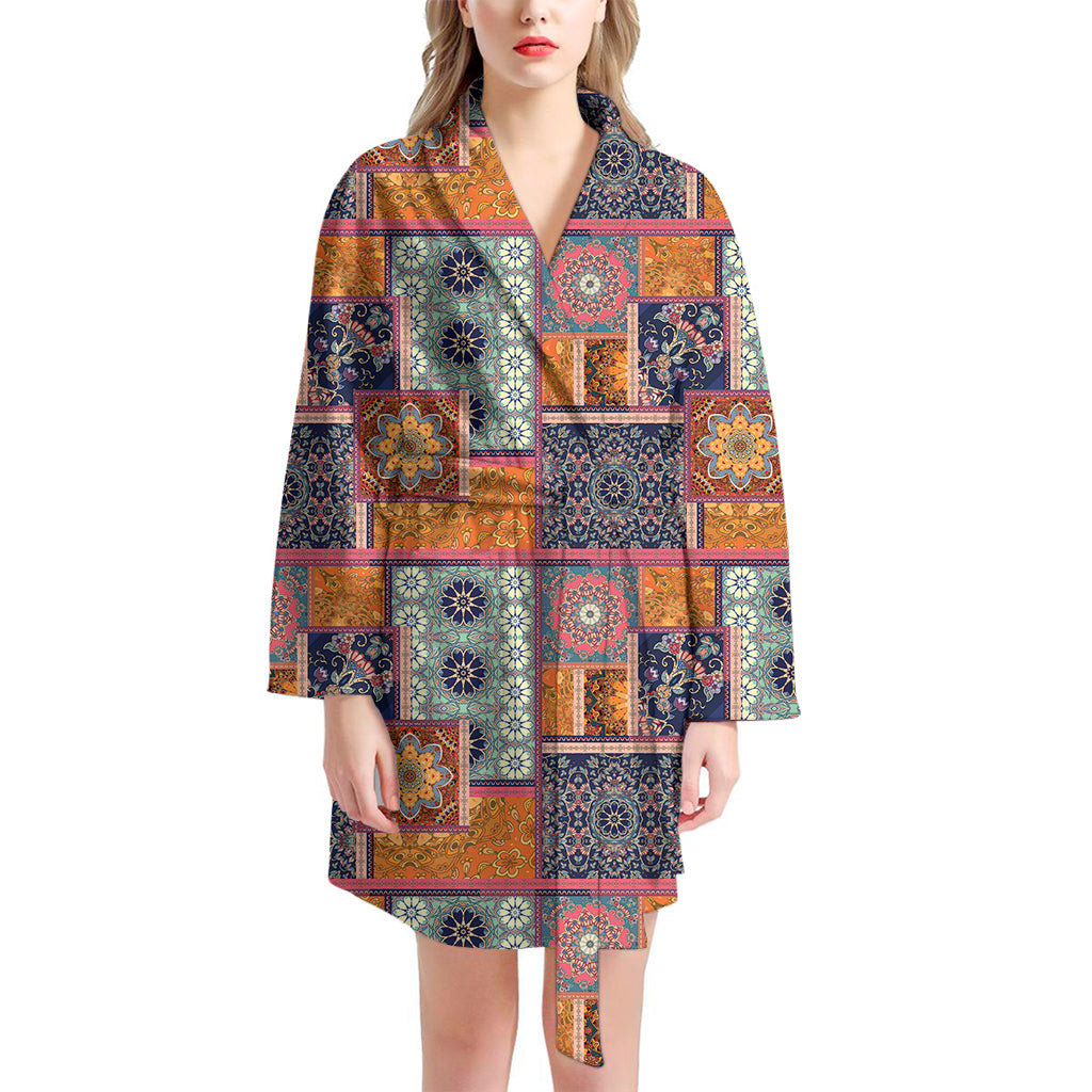 Ethnic Floral Patchwork Pattern Print Women's Bathrobe