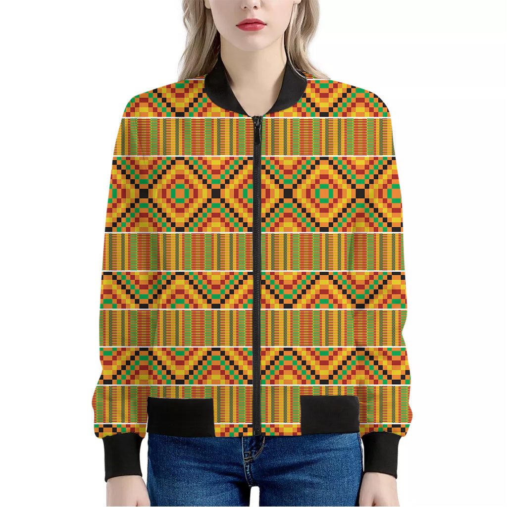 Ethnic Kente Pattern Print Women's Bomber Jacket