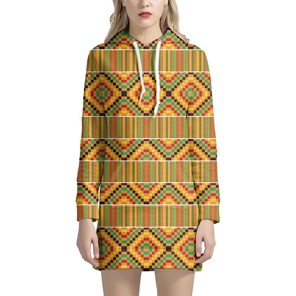 Ethnic Kente Pattern Print Women's Pullover Hoodie Dress